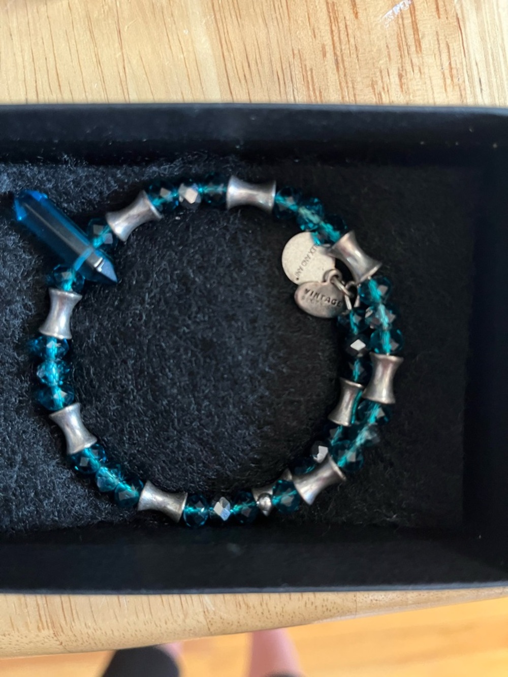 Alex and Ani Teal Crystal Bead and Silver Accent Bracelet